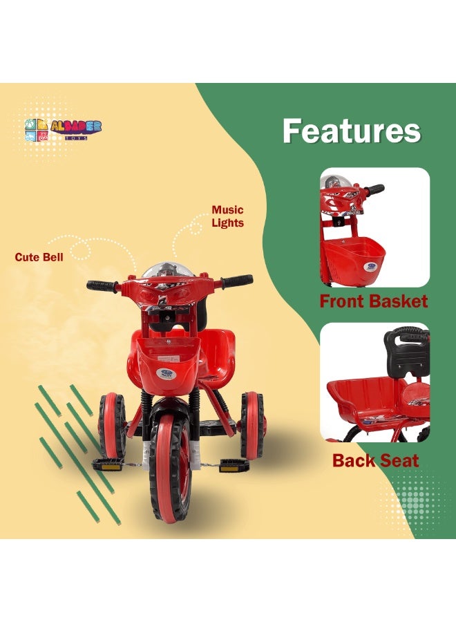 البدر دراجة توازن للأطفال بعمر من 2-6 سنوات من البدر، ثلاثية العجلات للصغار مع مقعدين للأطفال، بثلاث عجلات وسلة، موسيقى وأضواء الصغار، لون أحمر - Image 3